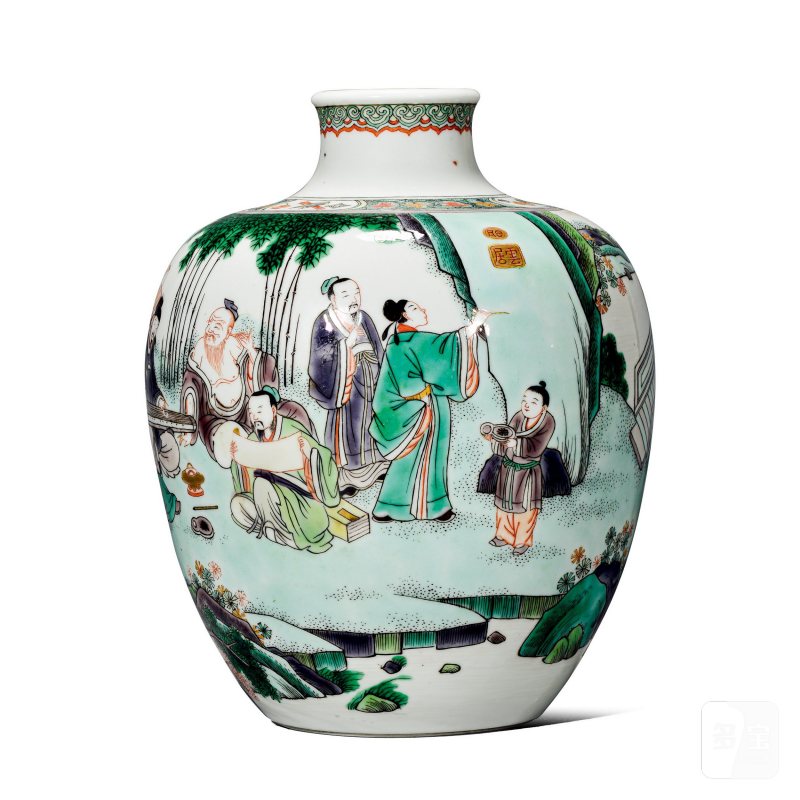 清光绪 五彩竹林七贤图嘟噜瓶